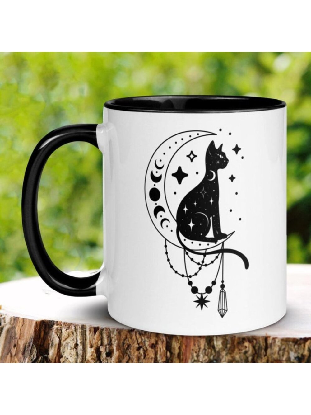 Mystic Black Cat Coffee Mug, Witchy Celestial Moon Astrology Gift Size 11 OZ